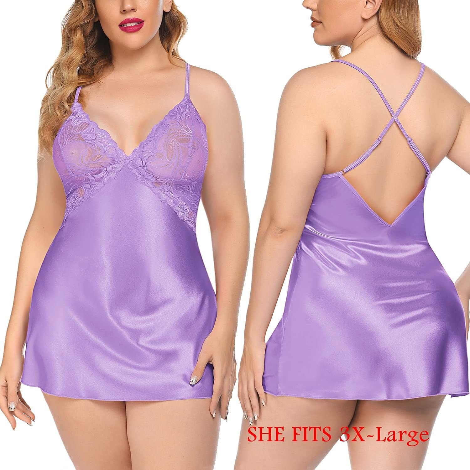 Avidlove Women Lingerie V Neck Nightwear Satin Sleepwear Lace Chemise Mini Teddy